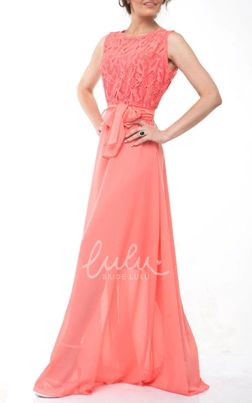 Coral Lace Chiffon Bridesmaid Dress for Bridesmaid or Evening