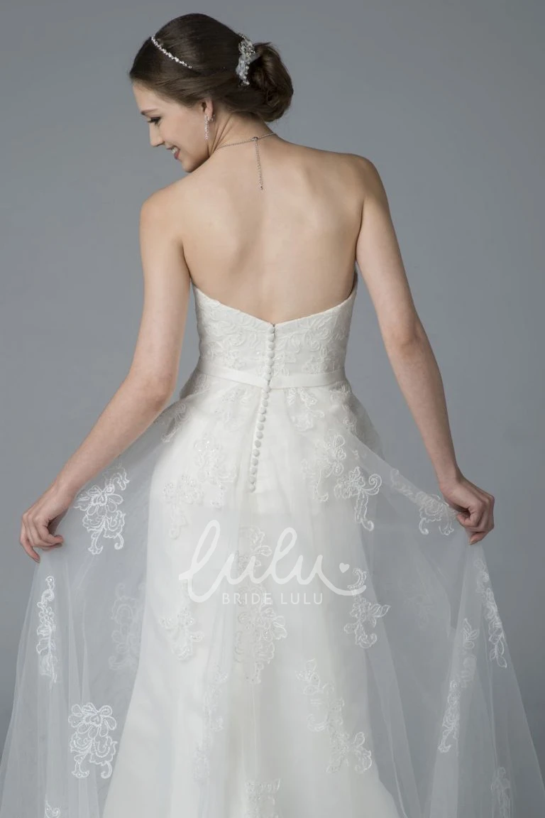 Lace Applique A-line Tulle Sweetheart Wedding Dress with Open Back Buttons