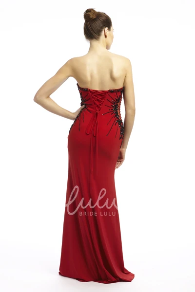 Sheath Sweetheart Beaded Chiffon Prom Dress Sleeveless Floor-Length with Sequins