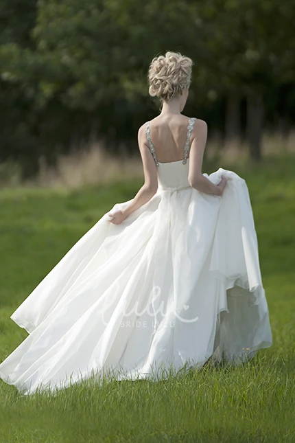 Beaded Chiffon Wedding Dress with Brooch Maxi Length and Straps
