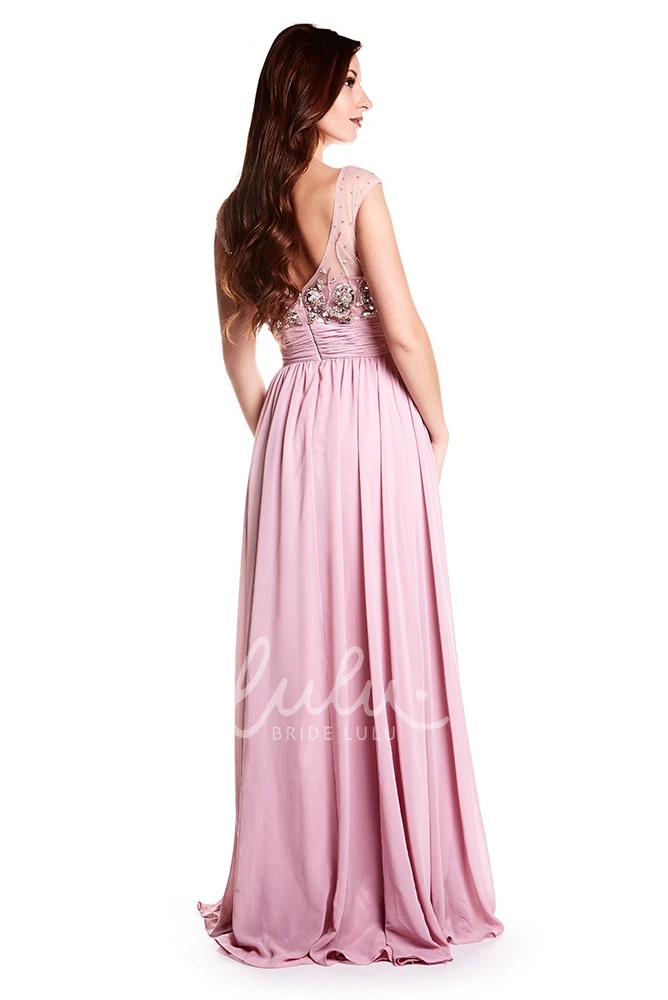 Beaded Cap-Sleeve Chiffon Prom Dress with Scoop Neck Elegant Prom Dress