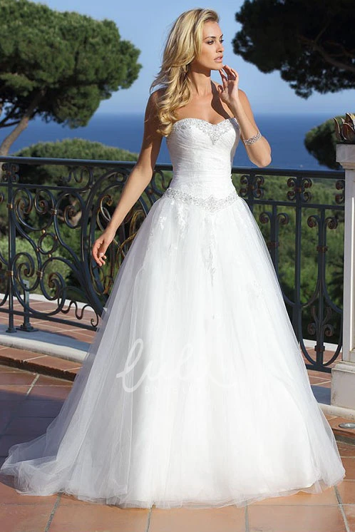 Sweetheart Beaded Tulle Wedding Dress with Ruching Maxi Bridal Gown
