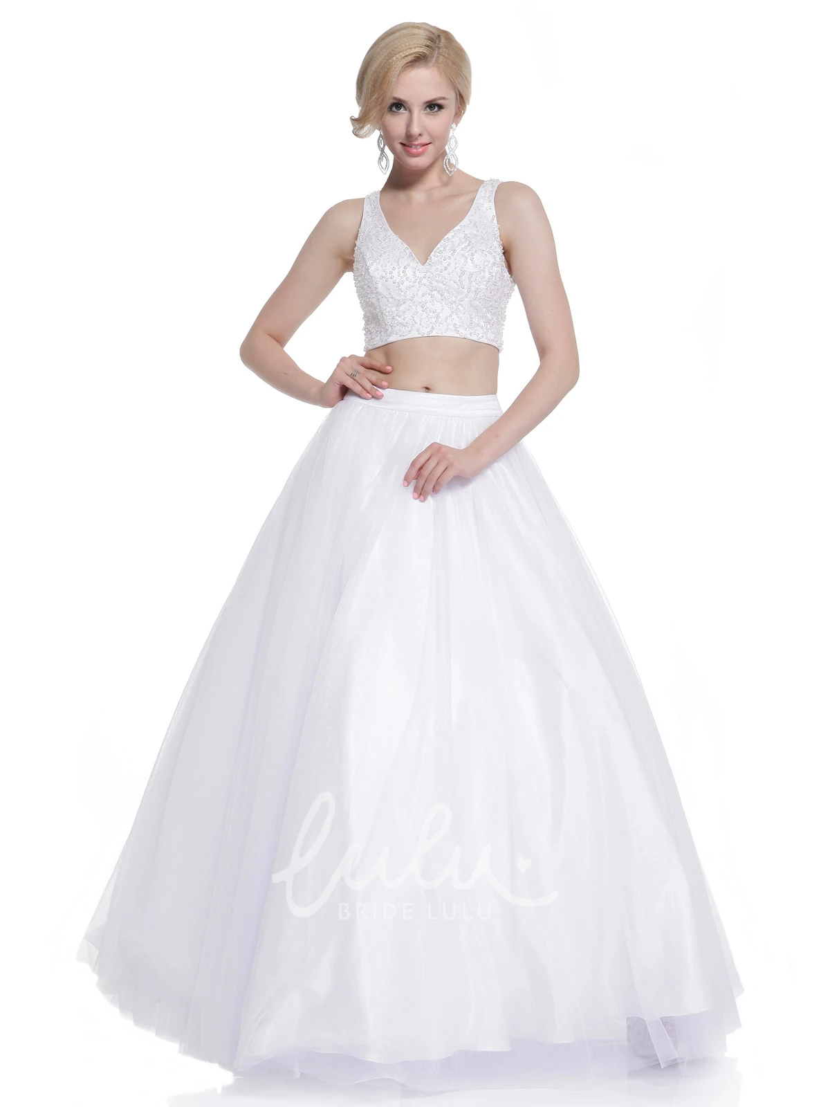 Satin A-Line Dress with Beading V-Neck and Zipper for Formal Guests