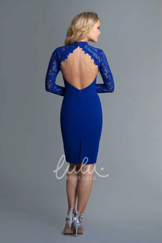 Knee-Length High Neck Pencil Bridesmaid Dress with Lace and Split Front