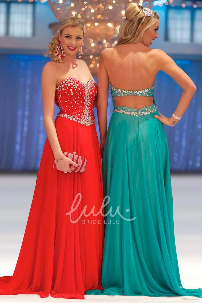 Backless Chiffon Prom Dress with Pleated Sweetheart Bodice