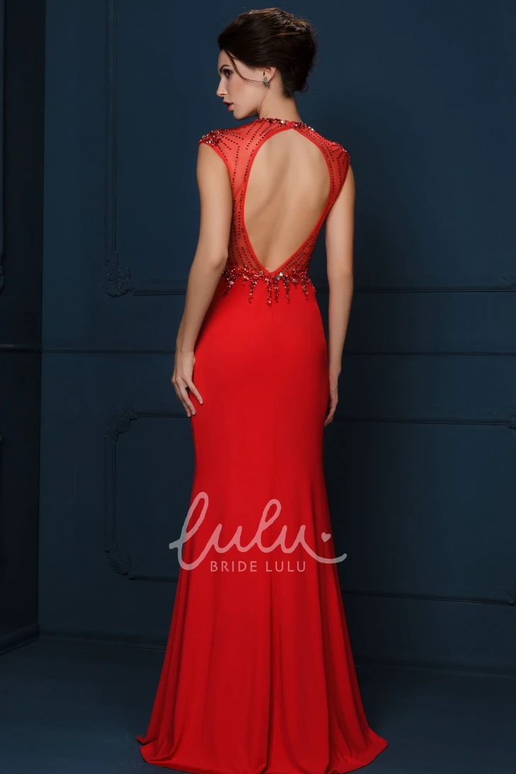 Crystal Cap-Sleeve Sheath Jersey Evening Dress Simple Dress for Women