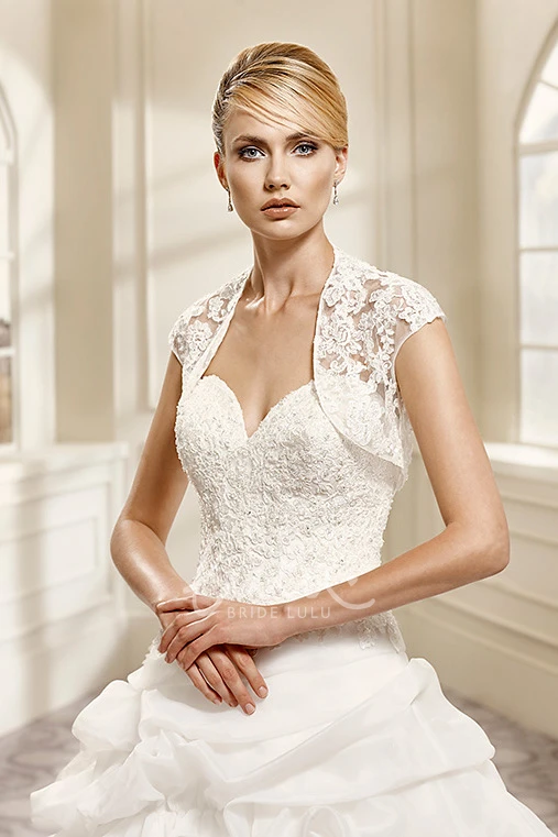 Ruffled Sweetheart Organza Ball Gown Wedding Dress with Cape