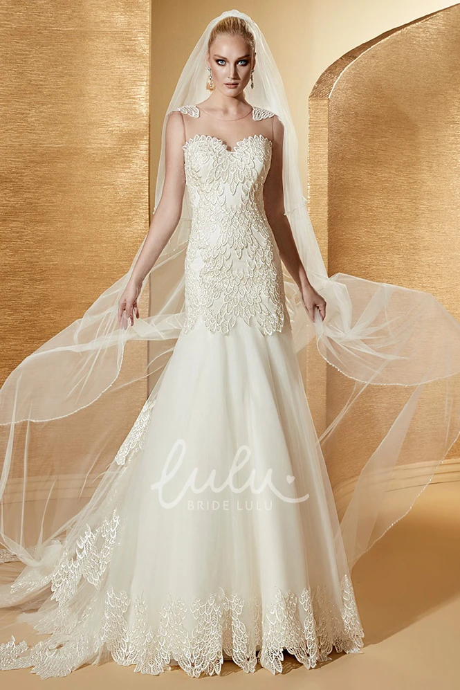 Cap Sleeve Mermaid Lace Bridal Gown with Beautiful Appliques