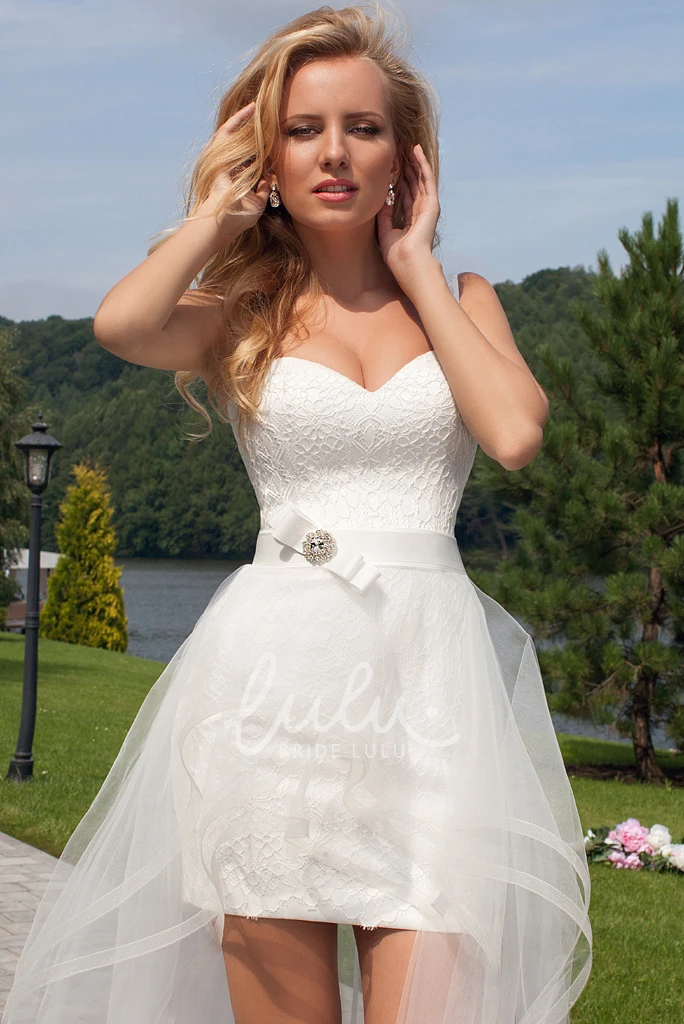 Lace Short Warm Wedding Dress with Corset Back and Straps Casual Bridal Gown