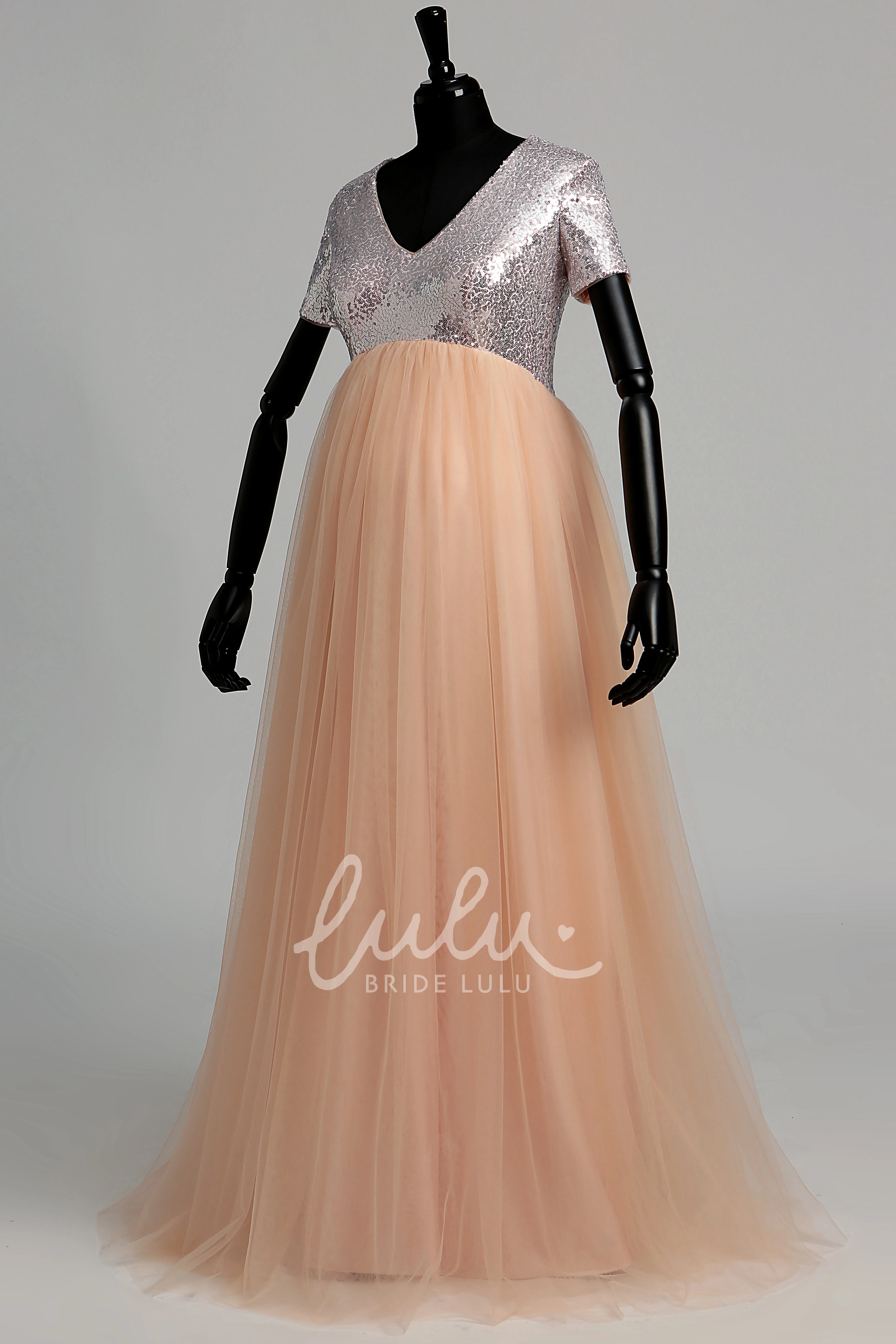 Knee-length Maternity Sheath Dress with Lace and Ruching Bridesmaid Dress