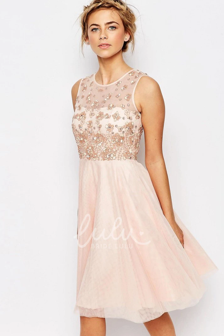 Appliqued Chiffon Bridesmaid Dress with Beading Ankle-Length Scoop-Neck Sleeveless