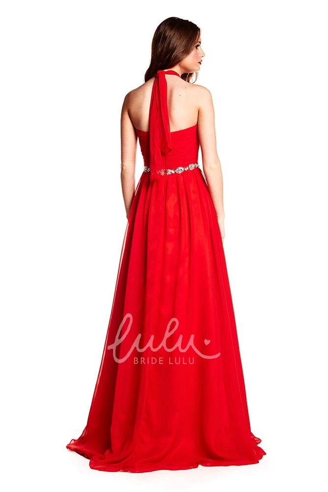 Sleeveless Halter Chiffon Prom Dress Floor-Length Criss-Cross