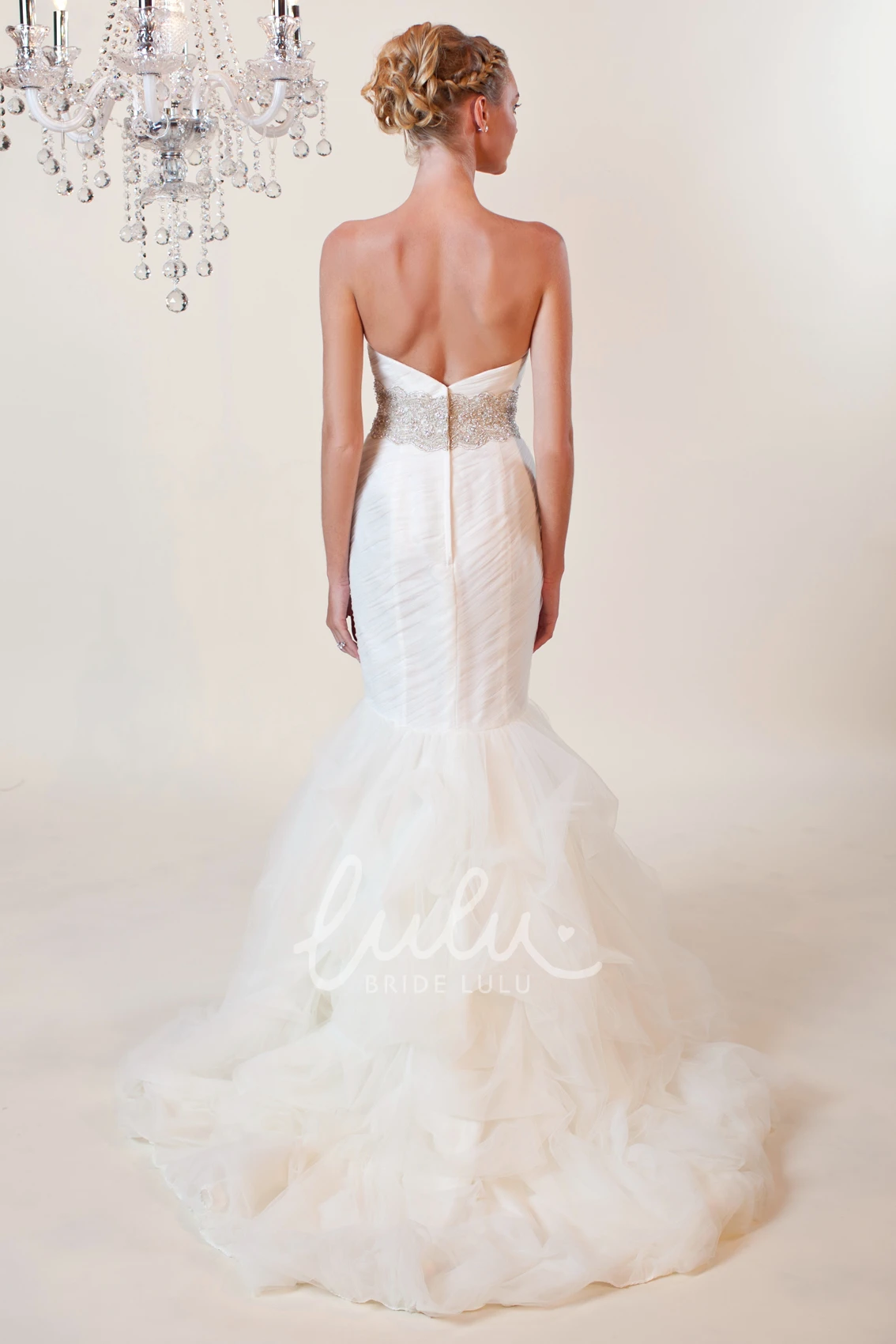 Jeweled Tulle Mermaid Wedding Dress with Ruffles and Sweetheart Neckline