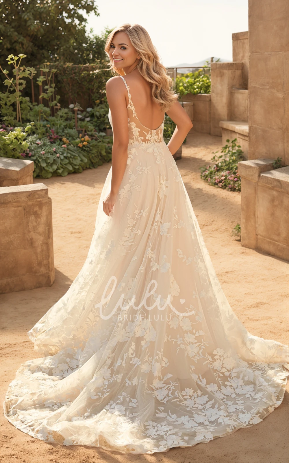 Flowy Fall Autumn A-Line Modest Lace Wedding Dress with Sexy Straps Open Back Sweep Train