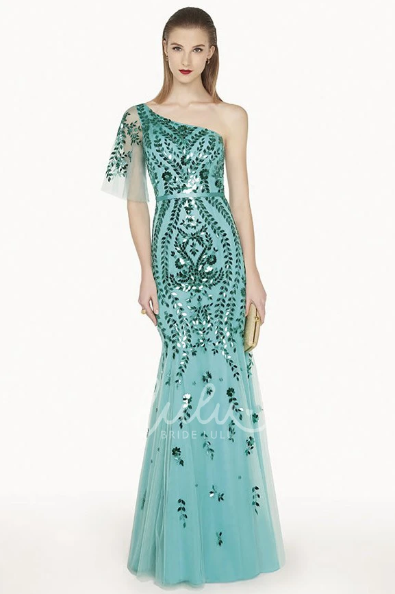 Sequined Tulle Trumpet Long Prom Dress with Single Strap Elegant Prom Dress 2025