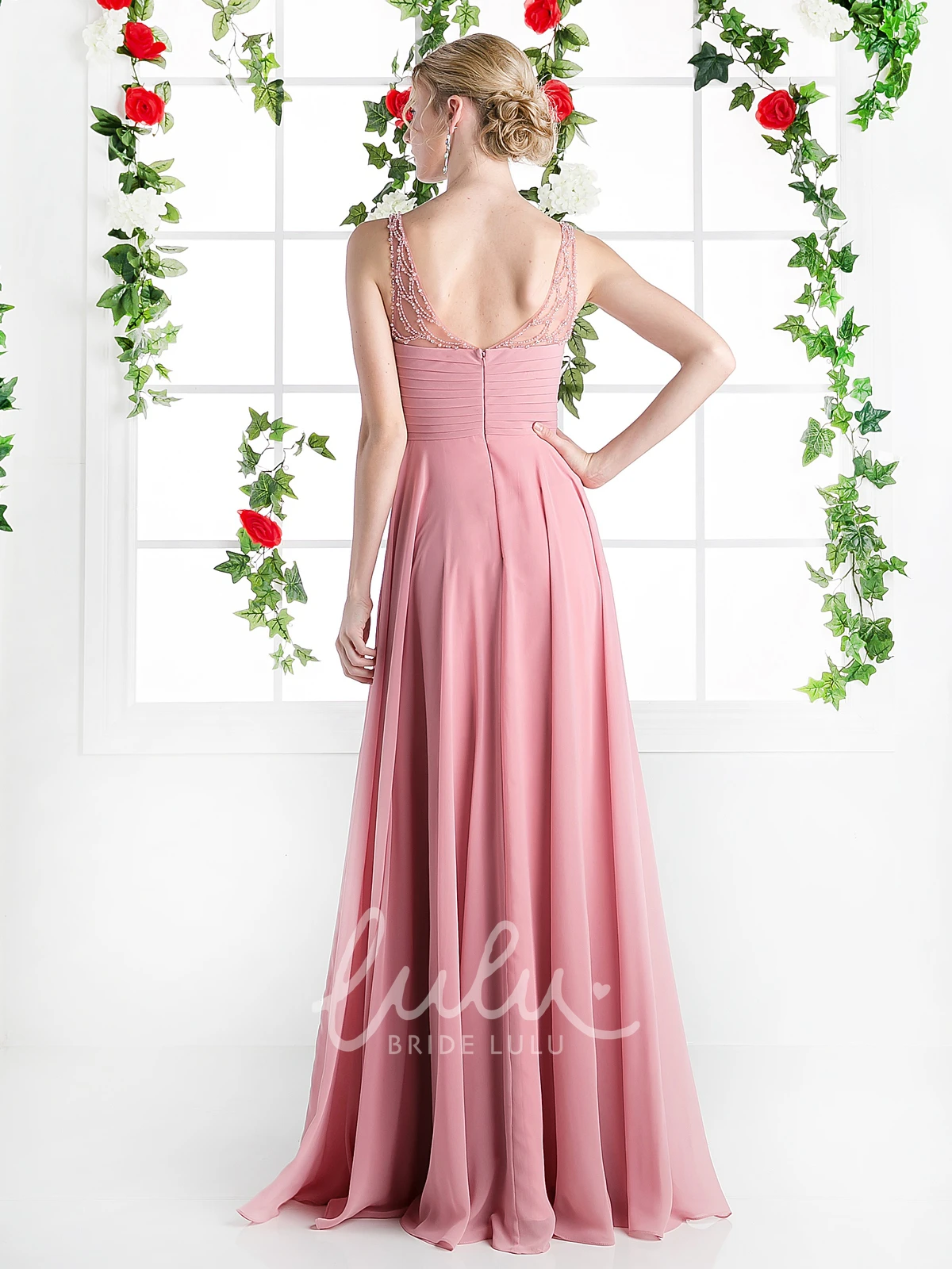 Sleeveless A-Line Chiffon Bridesmaid Dress with Beading and Ruching