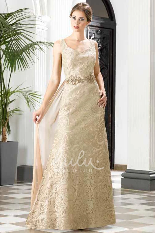 Lace Waist Sleeveless A-Line Prom Dress with Jewellery and Detachable Train