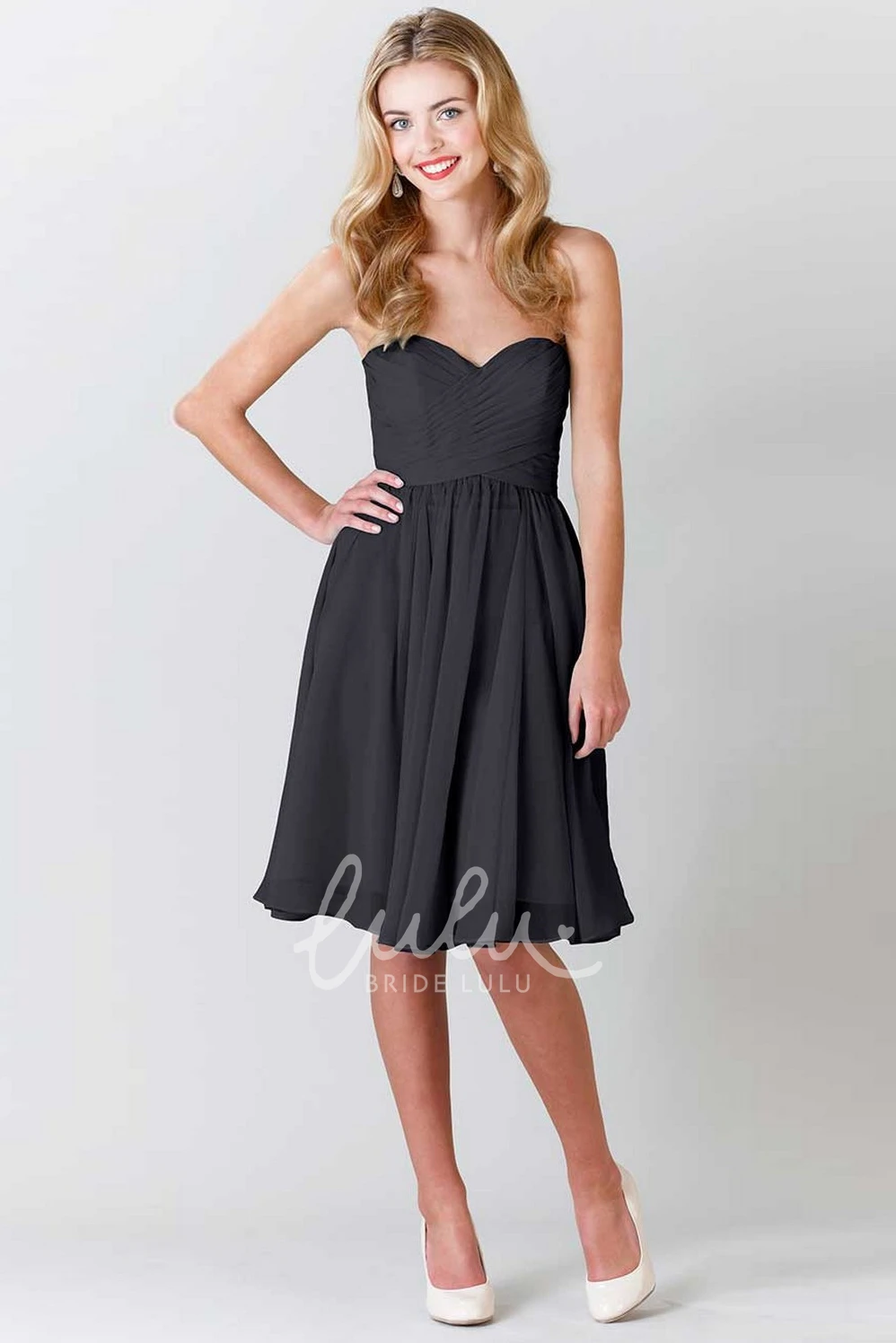 Sweetheart Criss-Cross Chiffon Bridesmaid Dress Knee-Length