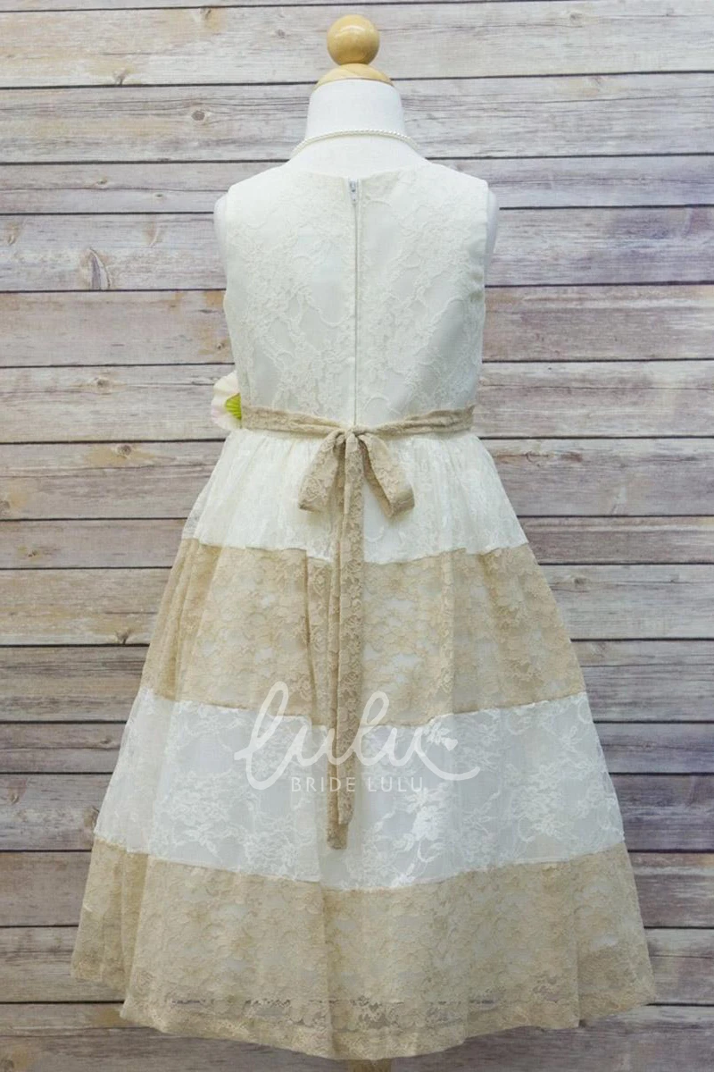 Floral Lace Tea-Length Flower Girl Dress Unique Tiered Style