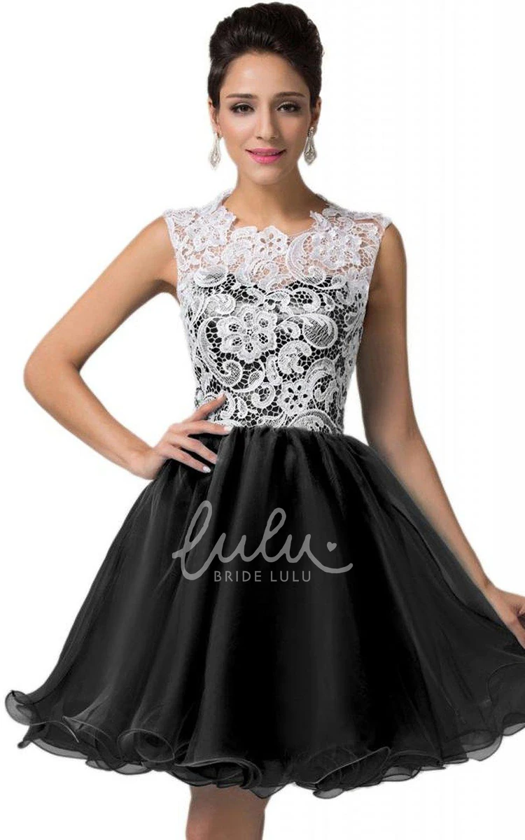 A-line Short Dress with Cap Sleeves and Lace Bodice Unique Bridesmaid Dress