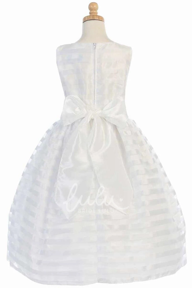 Organza and Taffeta Tea-Length Flower Girl Dress with Bowed Floral Sash