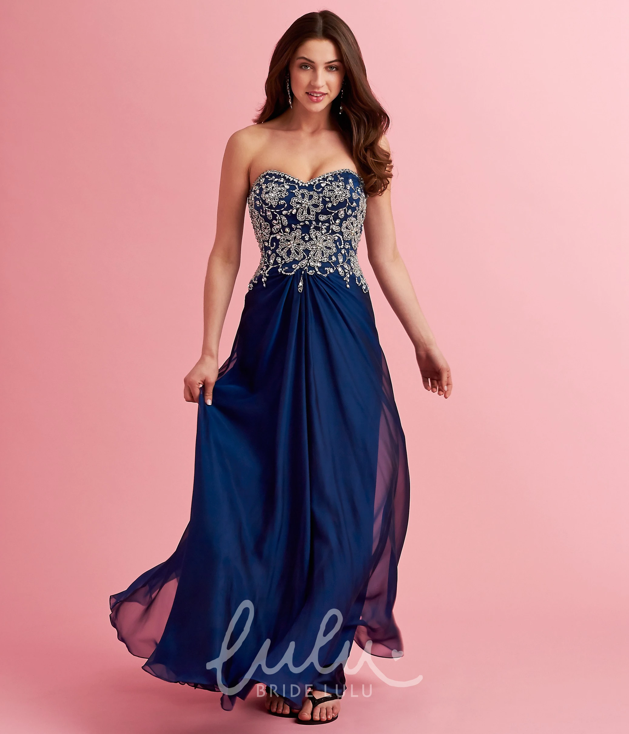 Sheath Draped Beaded Sweetheart Chiffon Prom Dress