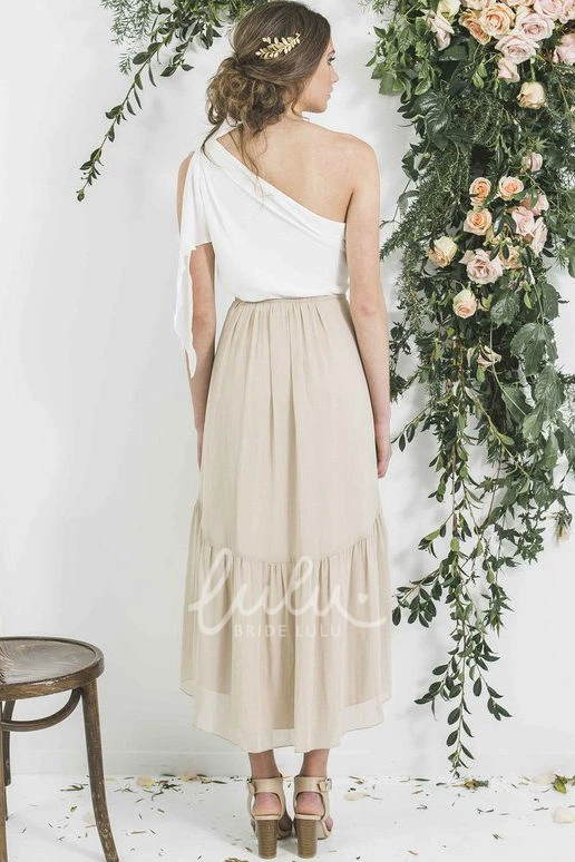One-Shoulder Chiffon Sleeveless Bridesmaid Dress with Jeweled Detail High-Low Length