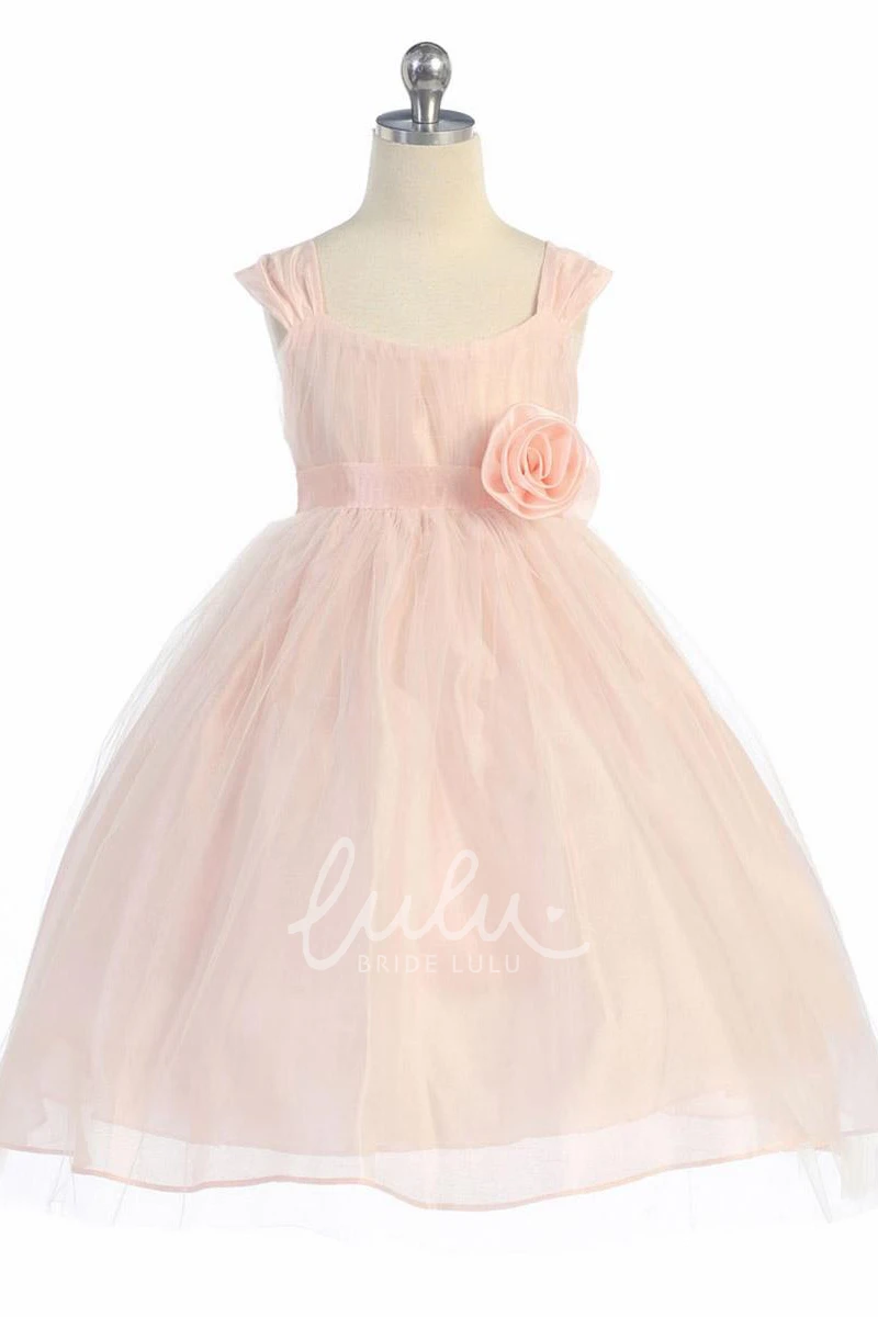 Straps Empire Tea-Length Tulle Flower Girl Dress Simple and Chic