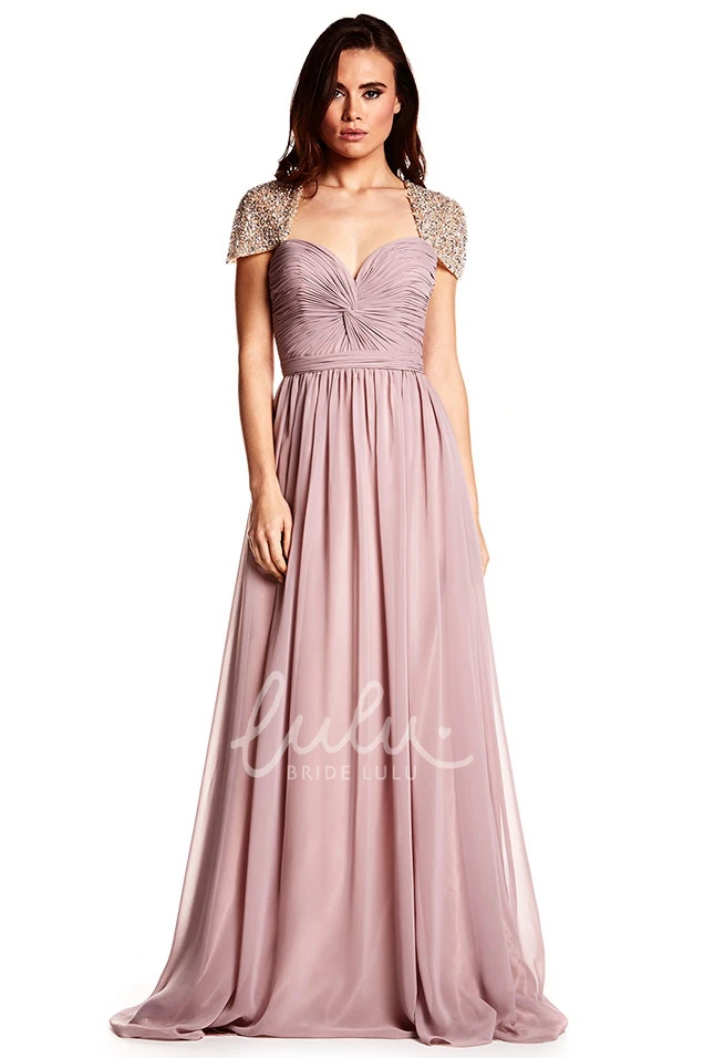 Ruched Sweetheart Chiffon Prom Dress Cap Sleeve Unique Flowy