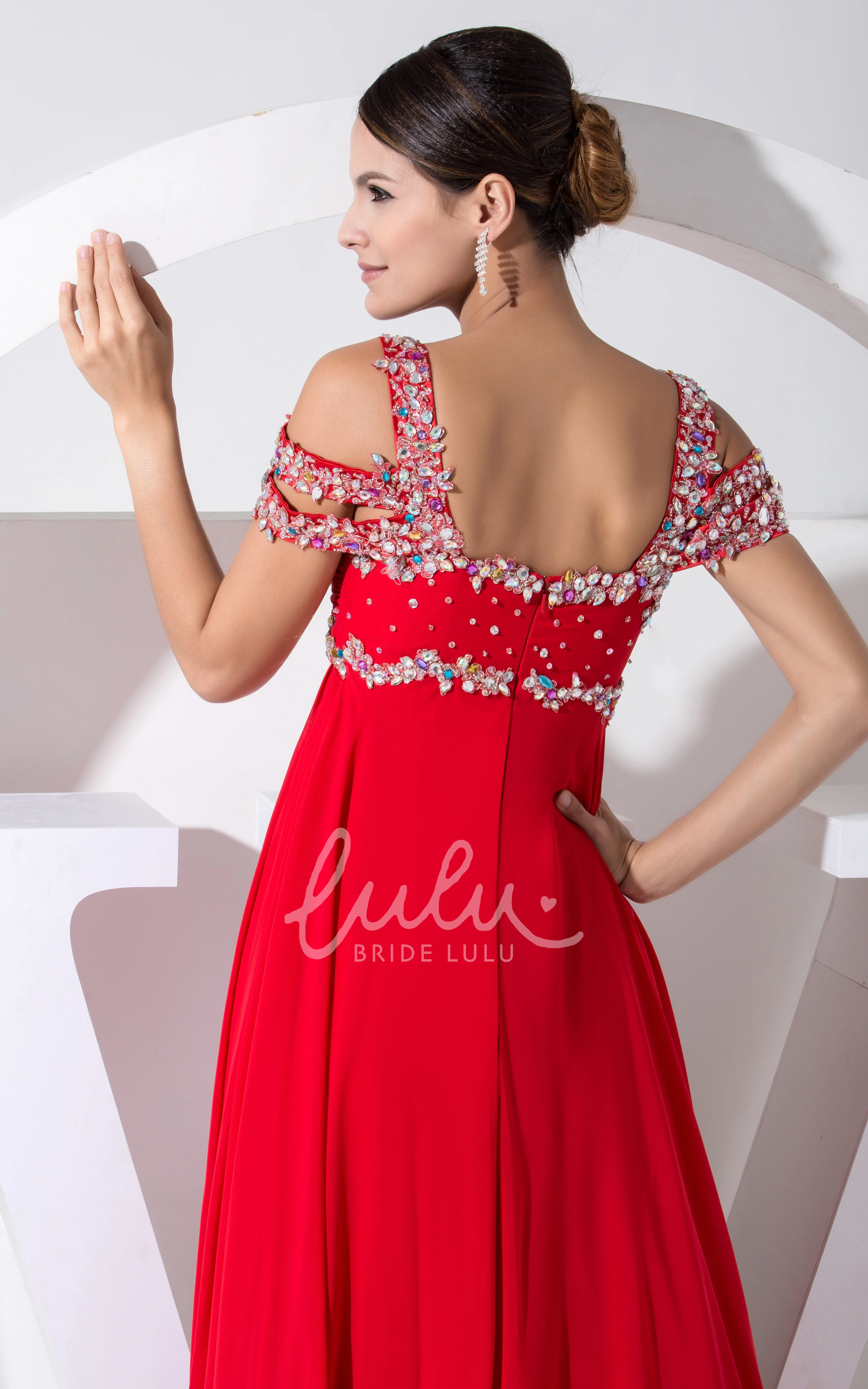 Long Chiffon Formal Dress with Beading Off Shoulder Empire Women