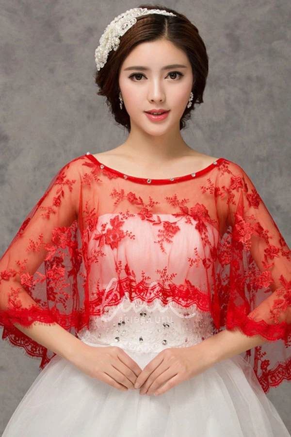 Lace Cape Shawl Wedding Dress New Red and White Design