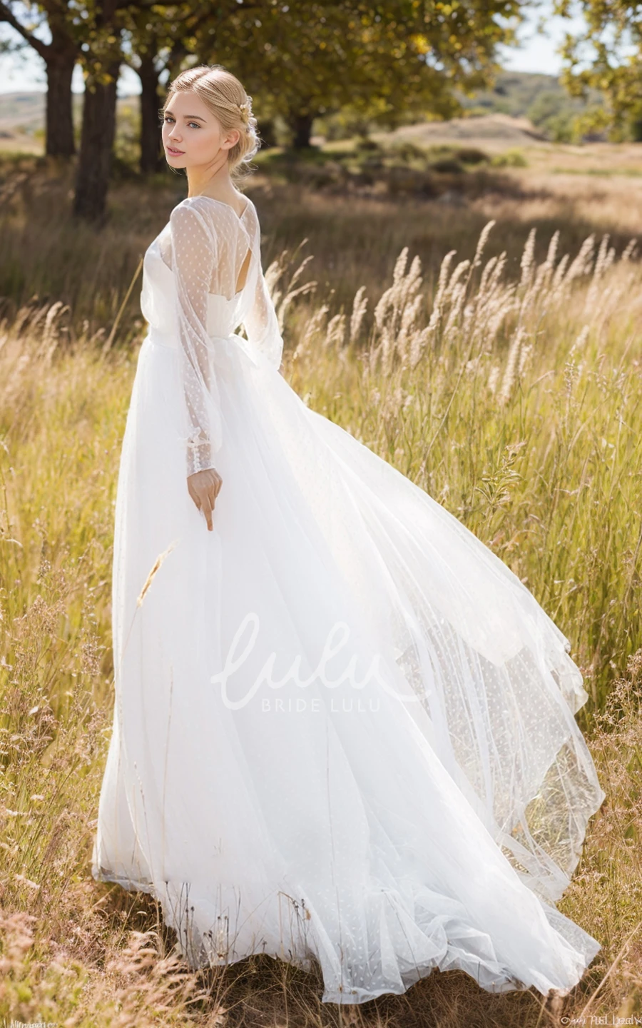 Vintage A-Line Sweetheart Ruching Wedding Dress Long Sleeve Gown with Dot