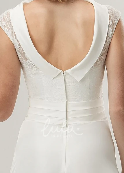 Cap-Sleeve Satin and Lace A-Line Wedding Dress with High Neck and Appliques