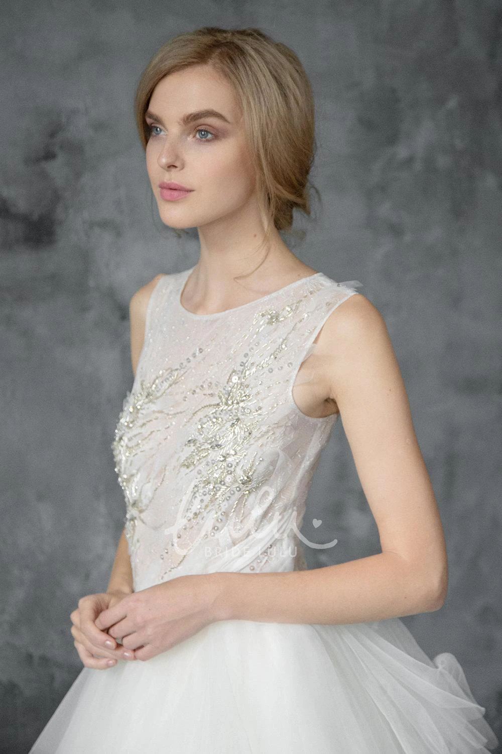 Embroidered Tulle Wedding Dress with Beads & Lace