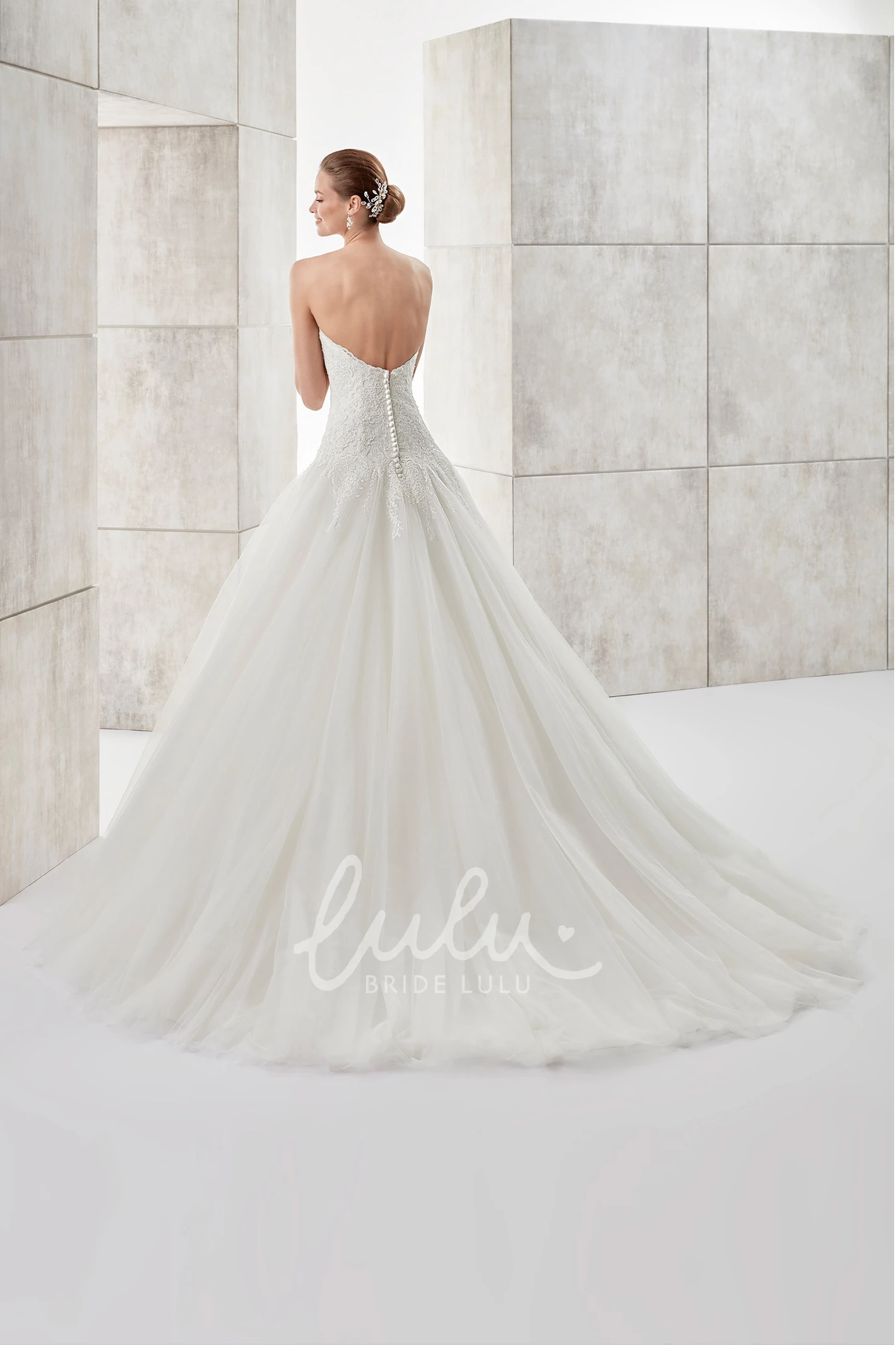 Lace A-line Wedding Dress with Strapless Bodice and Tulle Skirt