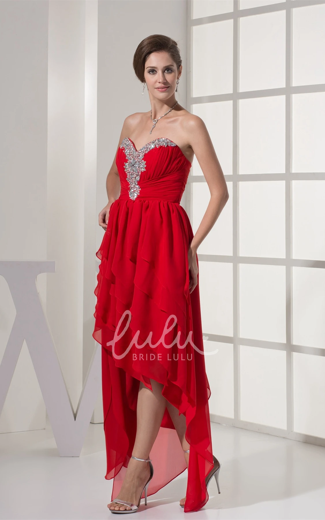 High-Low Beaded Chiffon Prom Dress with Sweetheart Neckline Unique Prom Dress 2025