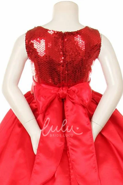 Sequin & Satin Tea-Length Flower Girl Dress Sparkling Prom Dress for Girls