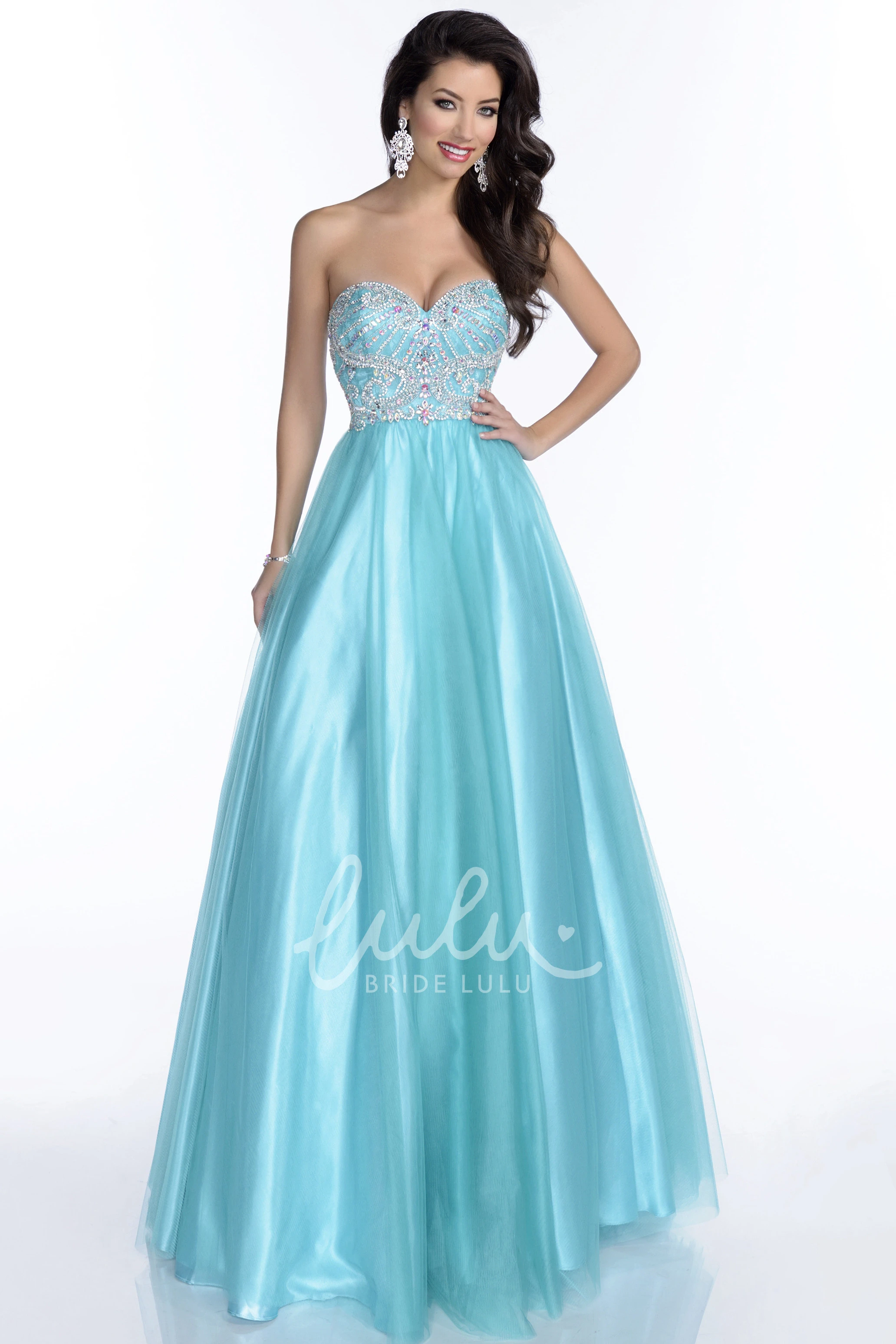 Jeweled Bodice Tulle Sweetheart Prom Dress in A-Line Style