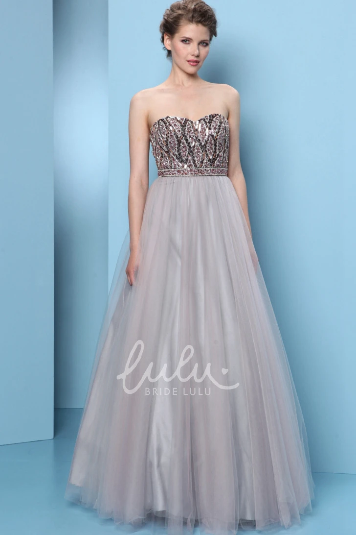 A-Line Tulle Prom Dress Sweetheart Sleeveless Floor-Length with Pleats