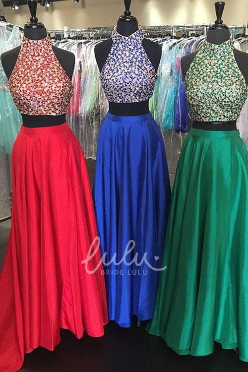 High Neck Beaded Two-Piece Prom Dress Long Unique Prom Dress 2025