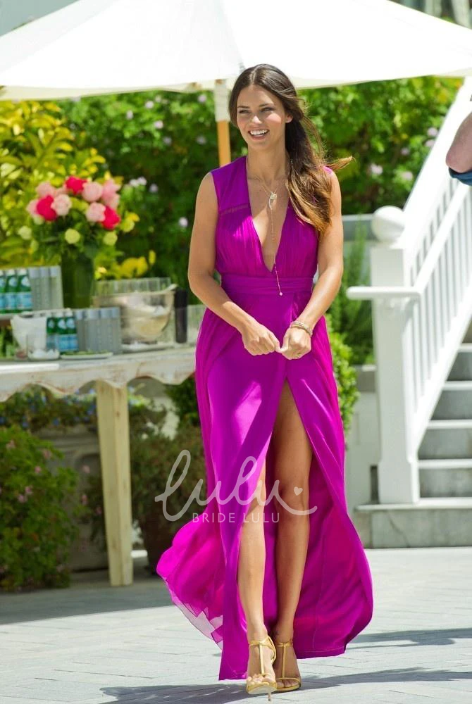 Sexy Deep V-neck Womens Prom Dresses Long Chiffon Slit Evening Party Gowns on Sale