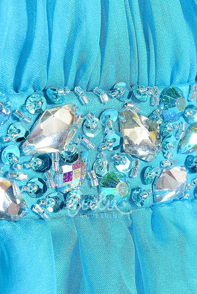 Ruched Sleeveless A-Line Prom Dress with Beading and Pleats Flowy Long Dress