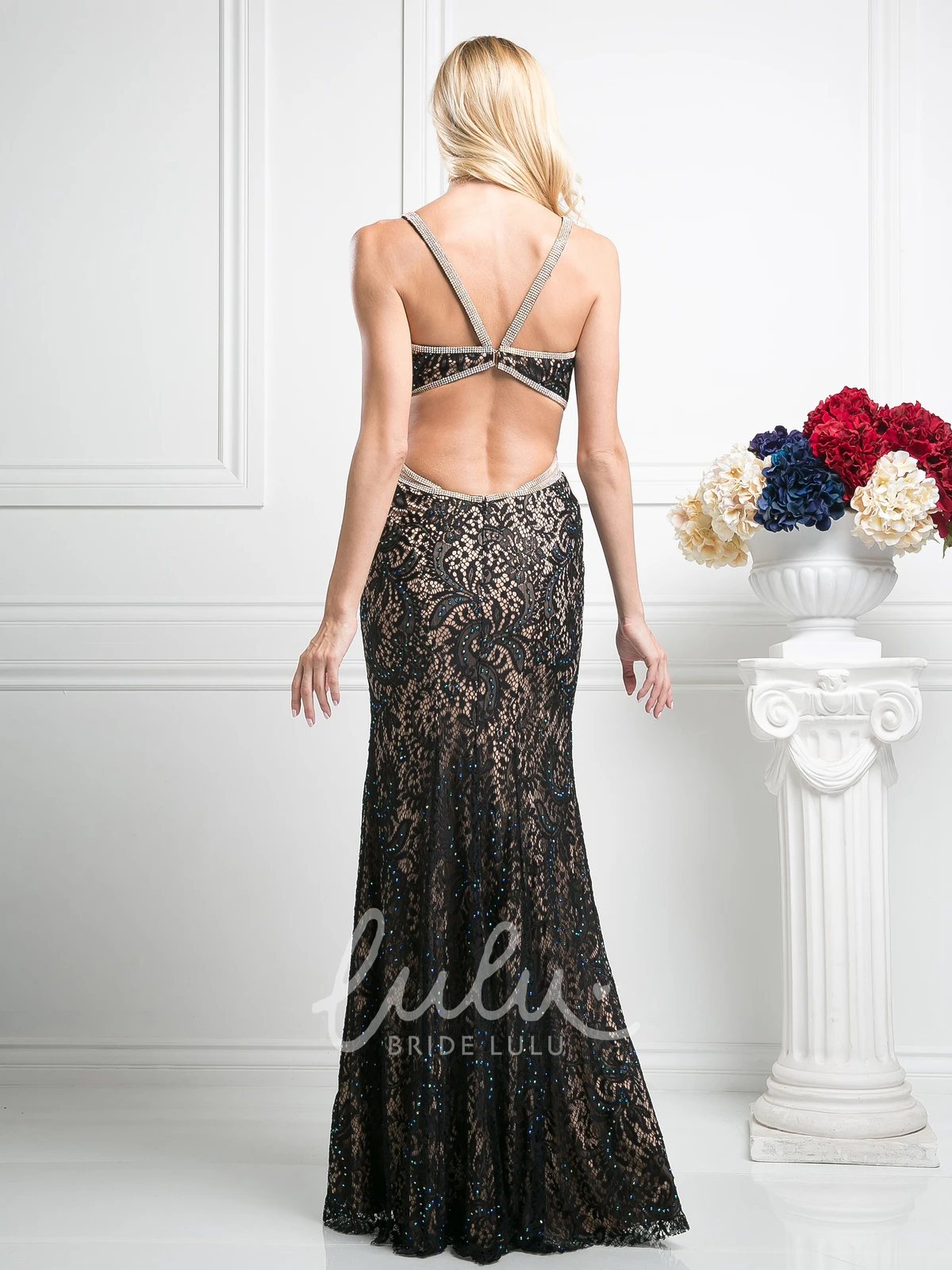 Lace Straps Sheath Bridesmaid Dress with Beading and V-Neck