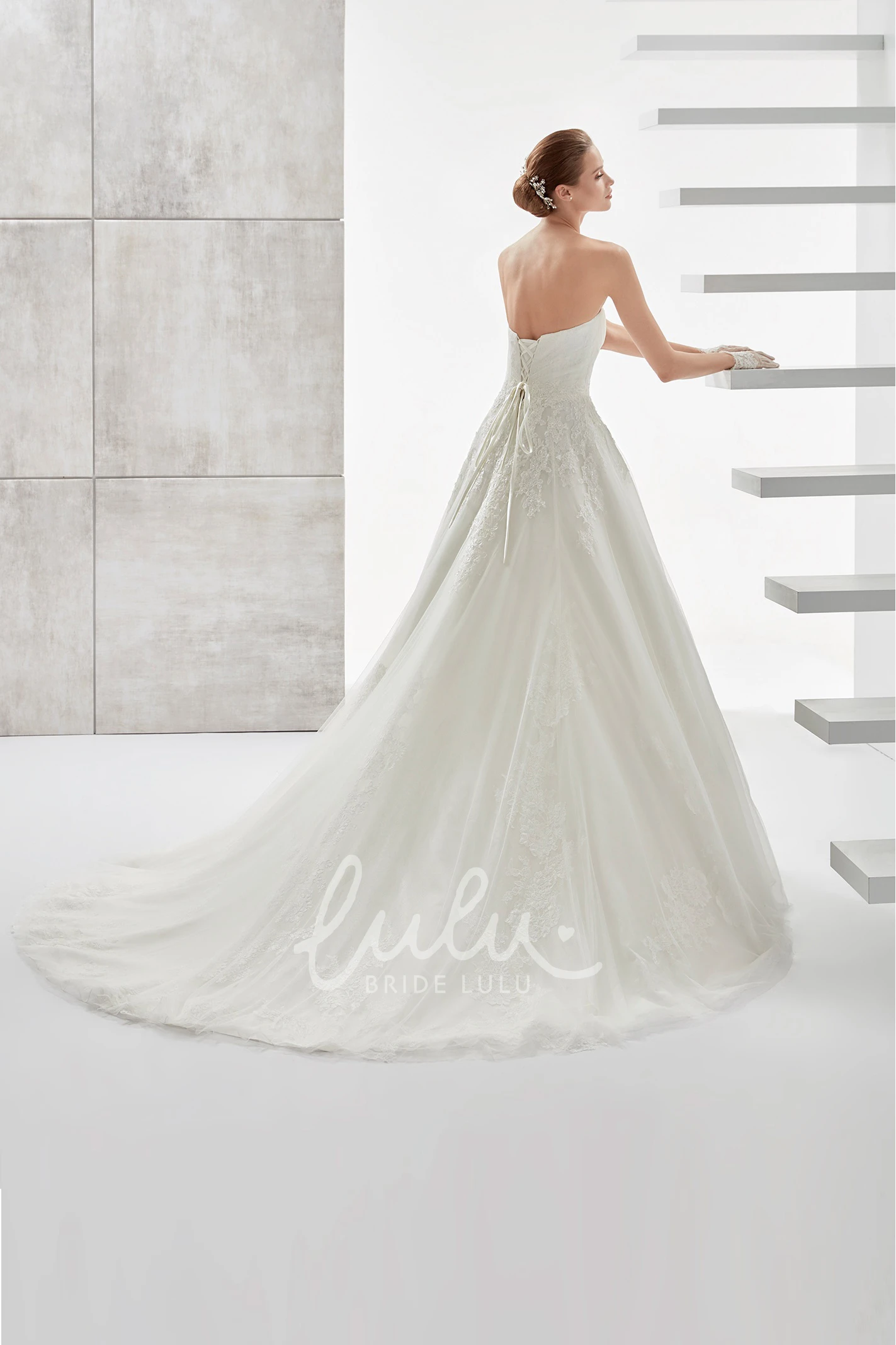 A-line Spring Wedding Dress with Beaded Belt and Lace-up Back