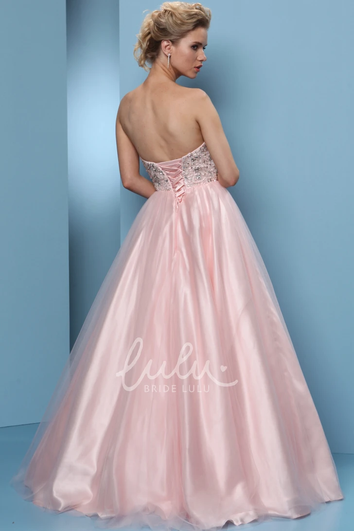 Beaded Sweetheart Tulle&Satin Ball Gown Prom Dress Floor-Length