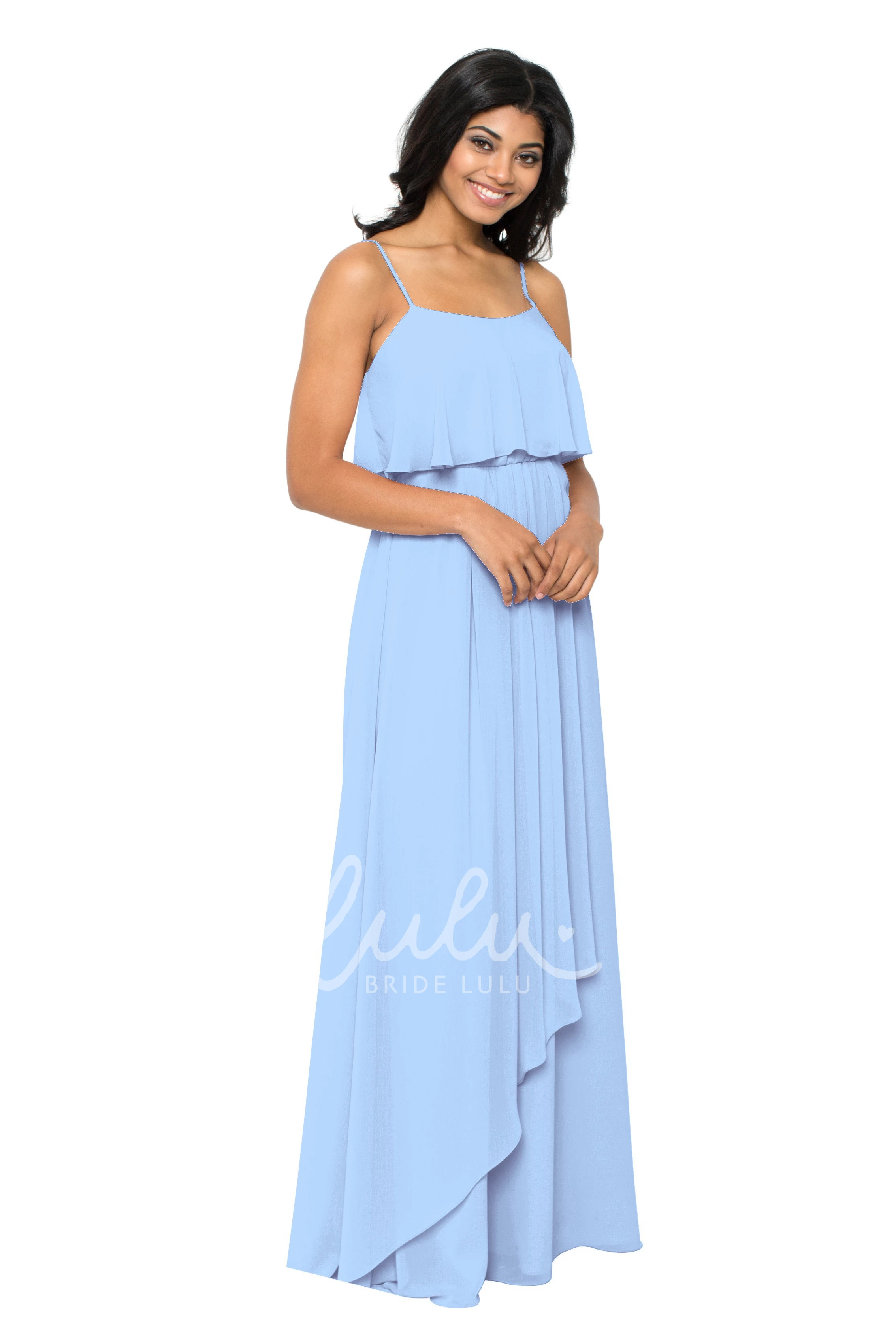 Draped Spaghetti Chiffon Bridesmaid Dress Sleeveless Multi-Color Convertible