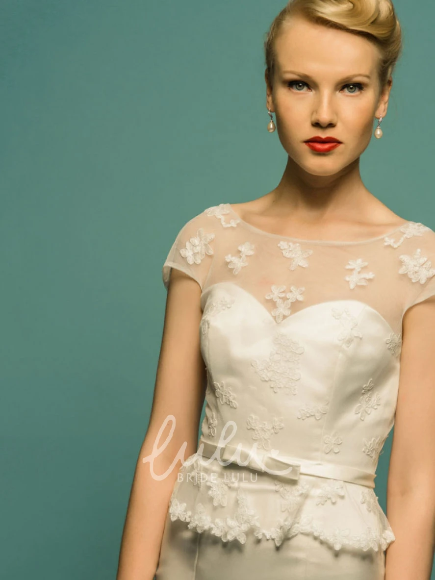 Mermaid Maxi Satin Wedding Dress with Peplum and Short Sleeves