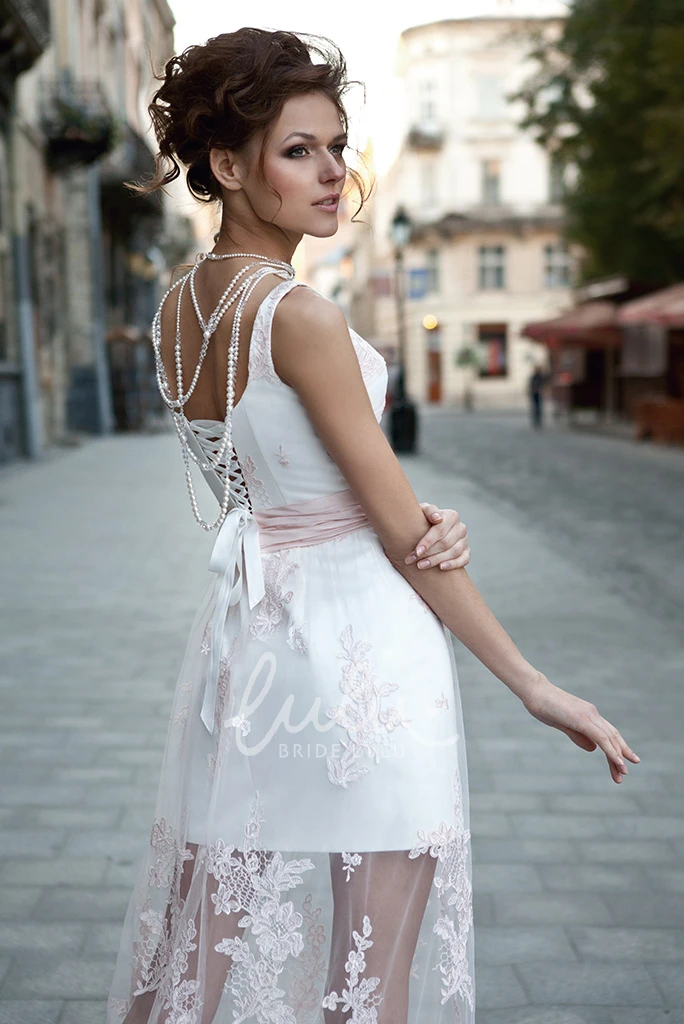 Square A-Line Prom Dress with Appliqued Lace and Satin Sleeveless and Floor-Length