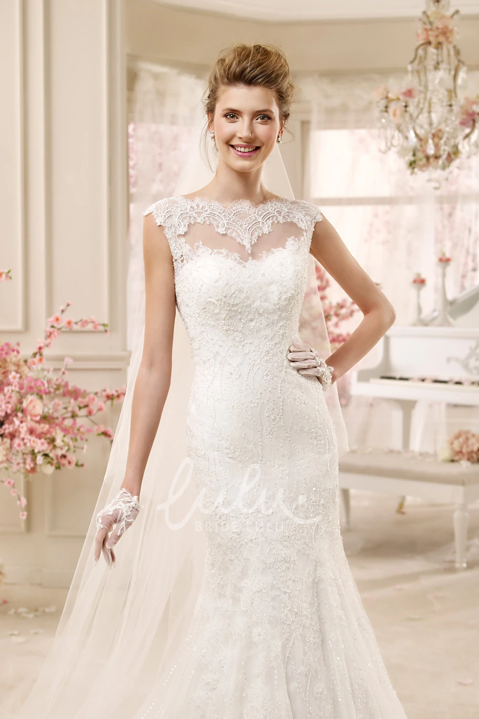 Backless Illusive Design Mermaid Wedding Dress with Scalloped Neckline