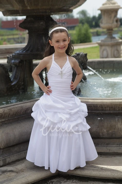Halter Taffeta Ruffled Skirt Flower Girl Dress for Wedding Modern and Flowy